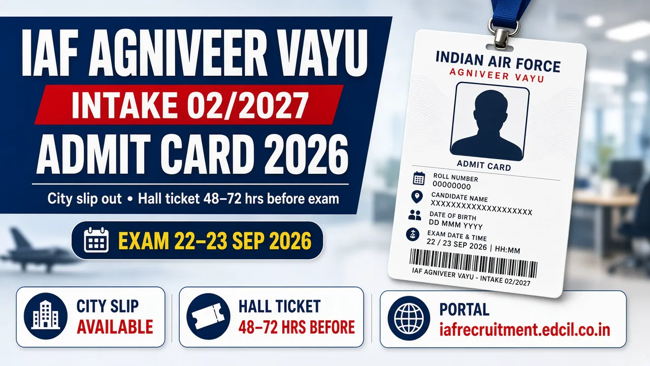 Agniveer Vayu Intake 02/2027 admit card and city slip watch — Indian Air Force candidate login