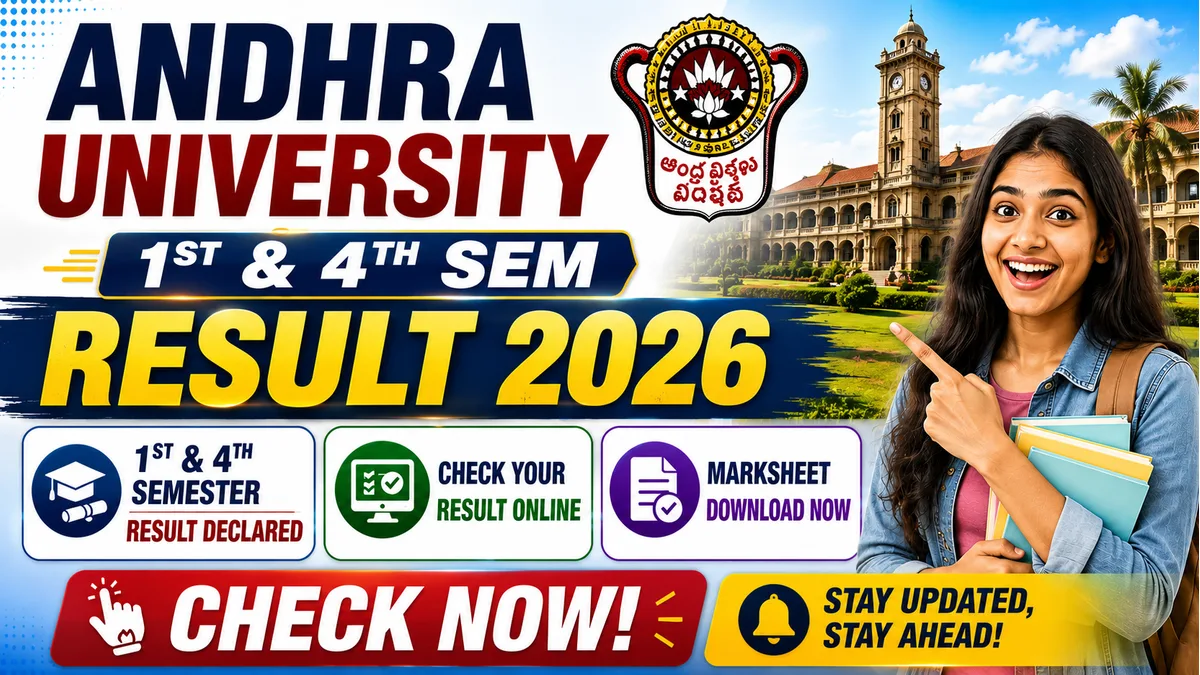 Andhra University Result 2026 — PG Diploma Yoga 1st sem, MA English and MSc Geography 4th sem results