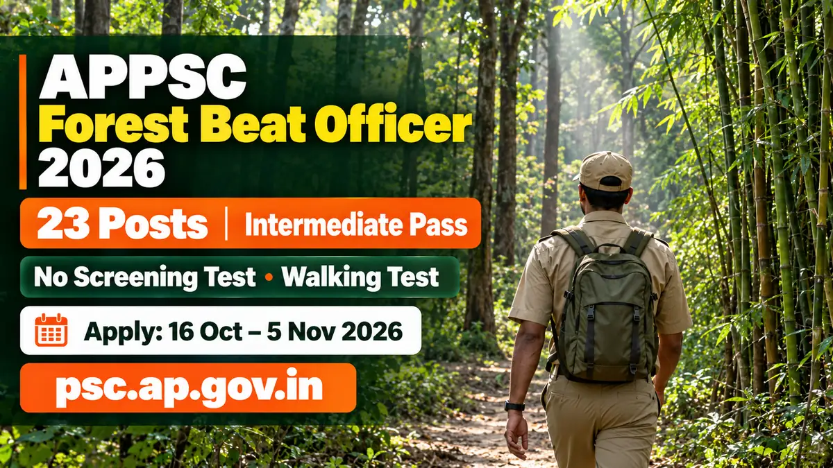 APPSC Forest Beat Officer 2026: 23 posts for Intermediate pass, no screening test, walking test, apply 16 October to 5 November 2026 at psc.ap.gov.in
