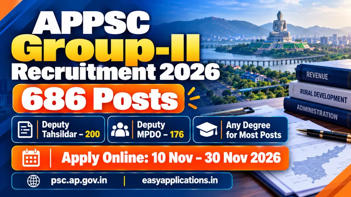 APPSC Group-II Recruitment 2026: 686 posts, Deputy Tahsildar 200, Deputy MPDO 176, any degree for most posts, apply online 10 to 30 November 2026 at psc.ap.gov.in