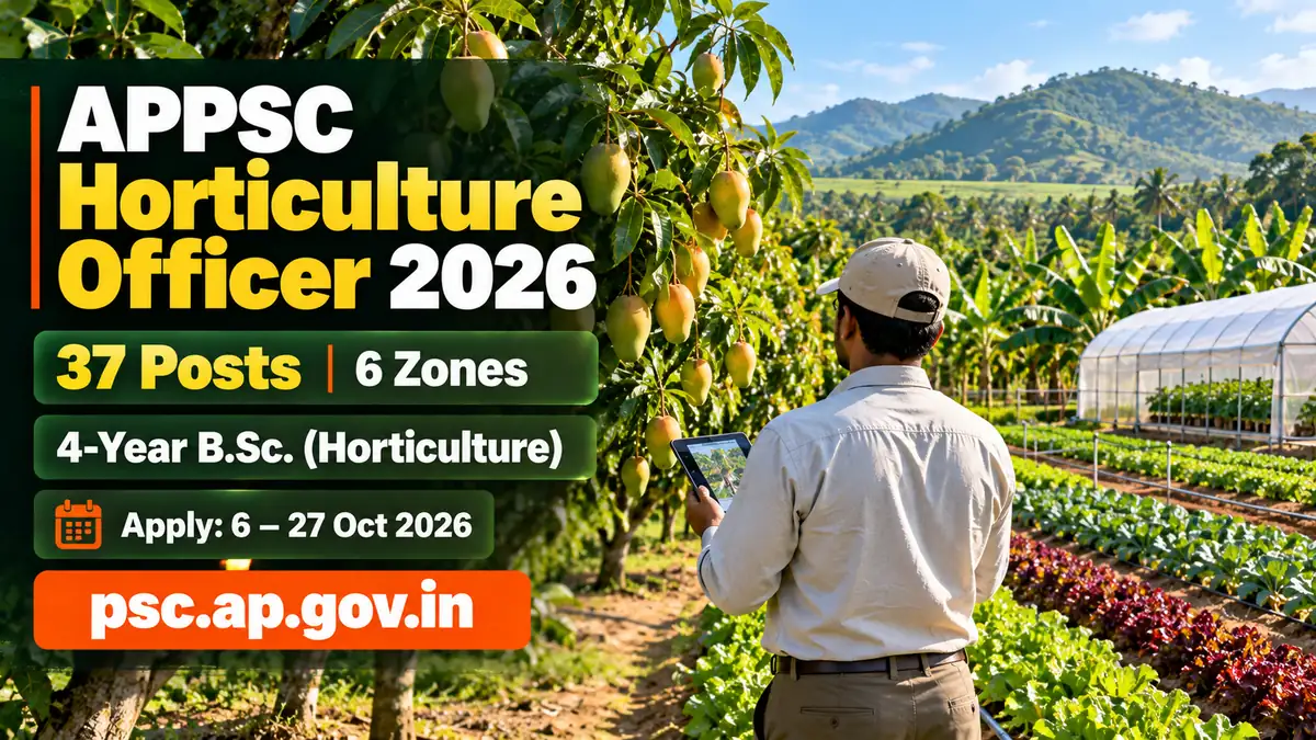 APPSC Horticulture Officer 2026: 37 posts in 6 zones, four-year B.Sc. Horticulture, apply 6 to 27 October 2026 at psc.ap.gov.in
