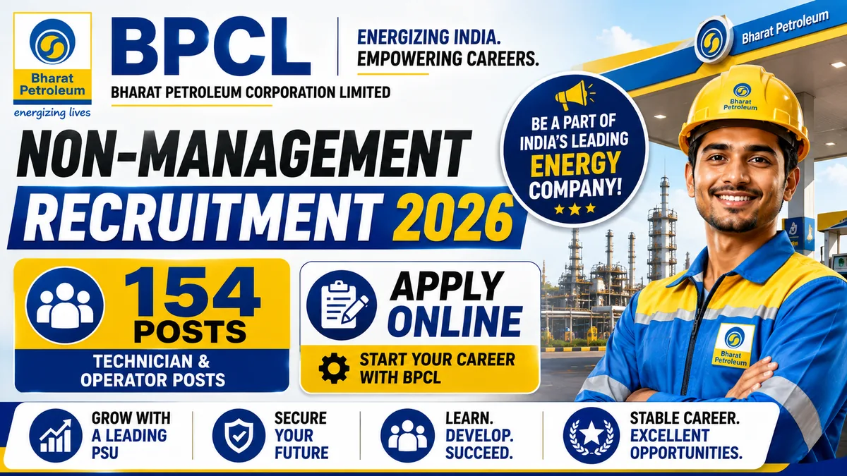 BPCL Non-Management Recruitment 2026 — Apply online for 154 Technician and Operator posts at Mumbai and Kochi Refineries
