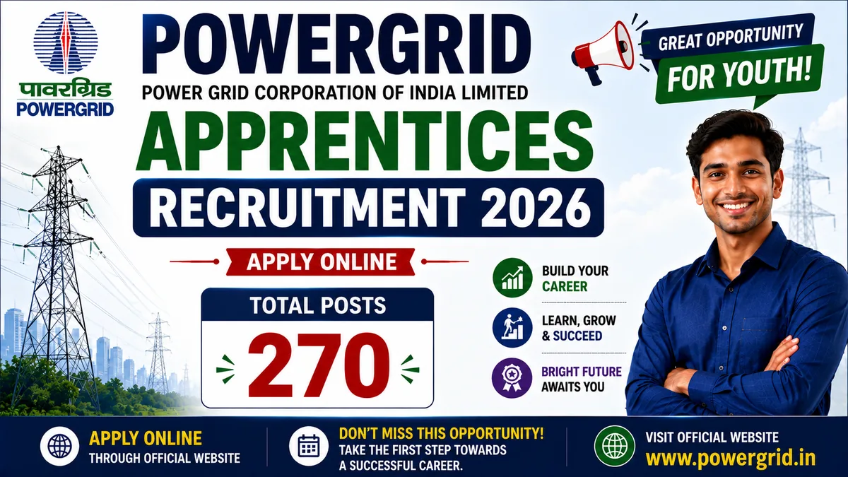 POWERGRID Apprentice Recruitment 2026 — Apply online for 270 ITI Diploma Graduate apprentice posts