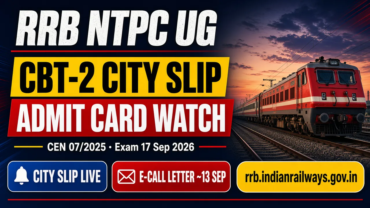 RRB NTPC UG CBT-2 city intimation slip and admit card watch 2026 — CEN 07/2025