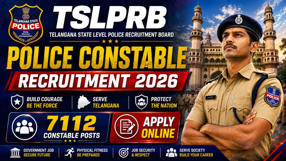 Telangana Police Constable Recruitment 2026 TSLPRB — Apply online for 7,112 SCT PC Civil, AR, SPF, Fire Fighter and Warder posts at tgprb.in
